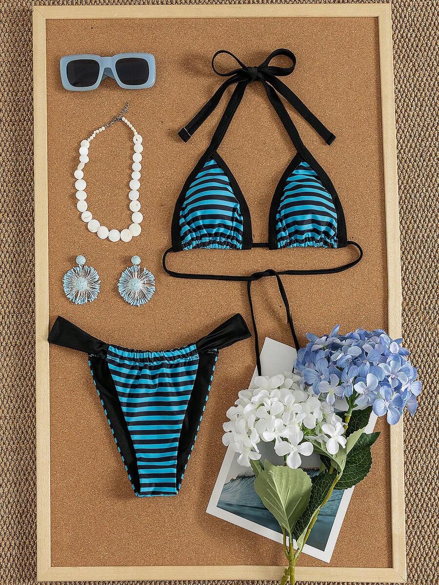 Stylish Blue & Black Striped Tankini Swimsuit - The Perfect Choice For Casual Pier Days Vacation - Multicolor - View 1