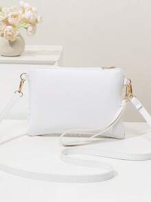 迷你沙滩包腕包零钱包女士单肩斜挎包，新款春夏时尚百搭小巧精致单肩包，甜美方形包 - 白色 - 查看 6