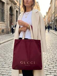 Gucci 1pc Double-Sided Pink & White Large Capacity Women's Portable Cosmetic Bag, Fashion Daily Travel Makeup Pouch - Hot Pink - View 6