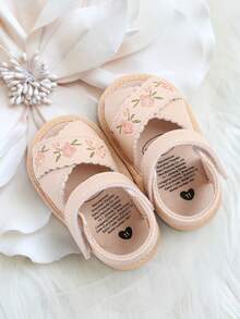 Infant/Toddler Girls' PU Leather Soft Bottom Open Toe Floral Princess Flat Sandals, Summer - Apricot - View 12
