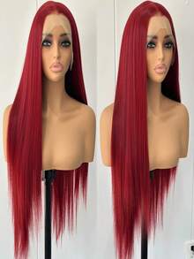 Halloween Elegant 13X4 Wine Red & Brown Freestyle Natural Straight Synthetic Lace Front Wig, High Quality Heat Resistant Fiber, Full Wig Set For Women - Multicolor - View 3