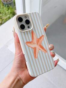 1个乳白色皮革纹理防震TPU手机保护壳，时尚条纹和海星图案UV印刷，适用于 7/8/7 Plus/8 Plus/X/XS/XR/XS Max/11/11 Pro/11 Pro Max/12/12 Pro/12 Pro Max/12 Mini/13/13 Pro/13 Pro Max/13 Mini/14/14 Pro/14 Pro Max/14 Plus/15/15 Pro/15 Pro Max/15 Plus/16/16 Pro/16 Pro Max/16 Plus/17/17 Pro/17 Pro Max/Air - 彩色 - 查看 3