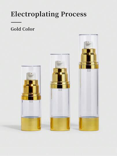 YUEMEI MOMENT 1pc Refillable Vacuum Bottle, Gold/Silver Electroplated, Capacity 15ml/30ml/50ml (0.52fl.Oz/1fl.Oz/10.75fl.Oz), Cosmetic Container, Portable Travel Size Sample Essence Lotion Dispenser