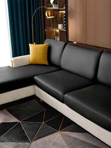 1pc Solid Color Stretchy Sofa Seat Cushion Cover, Black Polyester Sofa Seat Dust Slipcover, For Living Room - Black - View 10