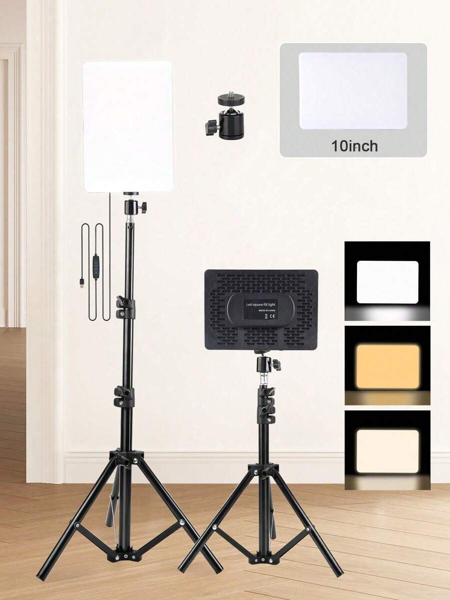UEGOGO Đèn LED vuông phẳng 10 inch có chân máy có thể điều chỉnh (110cm) và kính chắn gió, được trang bị Gimbal màu đen, được sử dụng cho đèn chiếu sáng chuyên nghiệp, tiệc tùng, lễ kỷ niệm Đèn LED có chân máy linh hoạt và giá đỡ điện thoại để chụp ảnh tự sướng Quay video Zoom Họp - màu đen - Xem 1