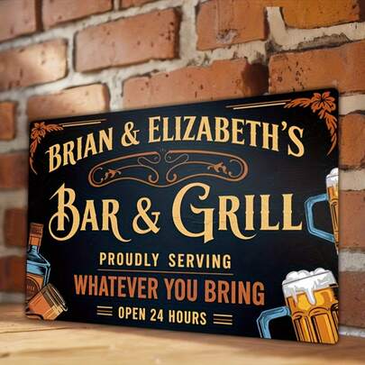 Biển hiệu nướng BBQ bằng kim loại tùy chỉnh - Cá nhân hóa, thích hợp trang trí quán bar, nhà cửa, ngoài trời, tường phòng giải trí, kích thước 12*8 inch, không cần nguồn điện.