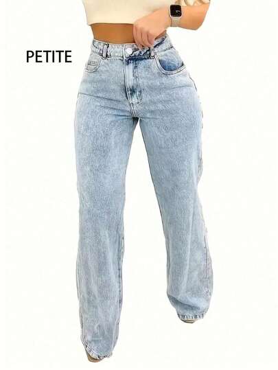 Quần jeans nữ PETITE kiểu dáng mới, rách nhẹ, ống đứng, rộng rãi, thoải mái, đa năng.