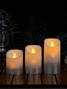 1pc Plastic Slanted Flameless LED Candle, Wax Surface Realistic Candle Light, High-End Atmosphere Decoration For Christmas, Valentine's Day, Home, Kitchen, Bathroom, Desk Lamp - Silver - View 2