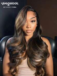 MEGALOOK Upgrade 360 Lace Frontal Wigs Highlight Brown Color Body Wave Lace With Drawstring Cap 100% Human Hair 18-30 Inch 180% Density Glueless Wigs Transparent Lace Frontal Wig Free Part - SNATURAL/30 - View 3