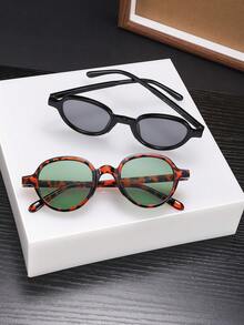 2 PCS Men's Round Fashion Glasses Polycarbonate Lightweight Thin Frame Multicolor Lenses Casual Style Suitable For Outdoor Commute With Glasses Box - Multicolor - View 7