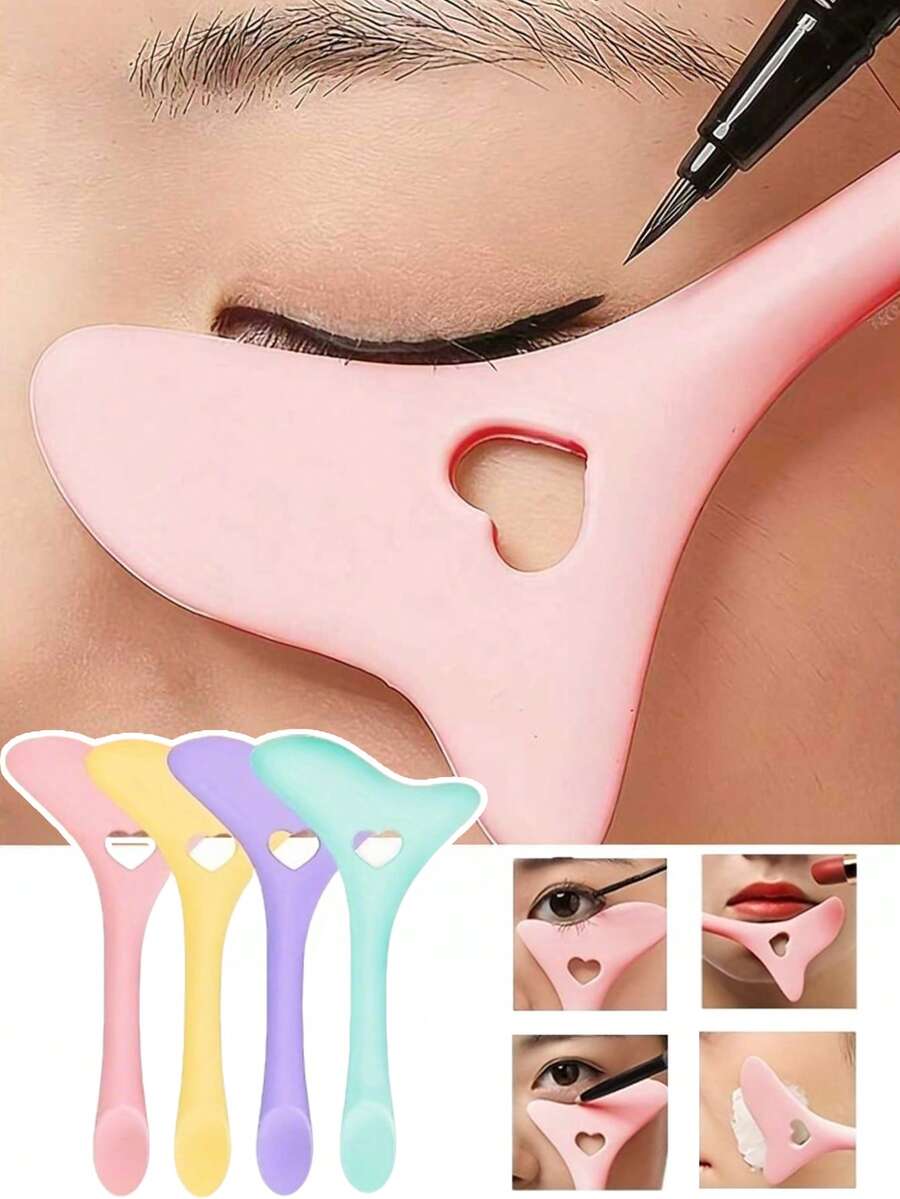4 piezas/1 pieza Plantilla de delineador de ojos de silicona multifuncional, plantilla de sombra de ojos ahumados todo en uno portátil, plantilla de delineador de ojos de gato y sombra de ojos, conveniente y rápido - Multicolor - Ver 1