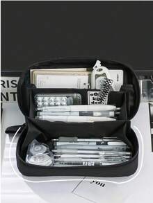 1个极简火山设计180°平铺大容量透明拉链多层文具袋，可独立放置于桌面，收纳铅笔、橡皮、尺子、胶带等文具。附赠A7笔记本和5支笔，适合学生和办公人士使用，是理想的学习用品和返校礼物。 - 多色 - 查看 7