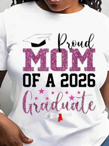 Proud Mom Of A 2026 Graduate Graduation Cap And Diploma Women's T-Shirt Glitter Pink Design For Mother Of Graduate Celebration - 白色 - 查看 1