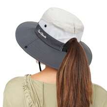 Sun Hat For Women Summer UV Protection Beach Hat Wide Brim Mesh Bucket Fishing Hat With Ponytail Hole Foldable Packable Hat - Multicolor - View 2