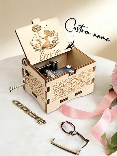 1pc Custom Melody Music Box, "You Are My Sunshine", A Personalized Music Box With Mother's Day Elements And Customized Name, A Custom Metal Melody Movement, A Classical Engraved Music Box, A Music-Themed Box, A Gift For Friends, An Easter Gift For Close Friends