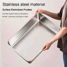 Caja de arena para gatos de acero inoxidable (con tapa) - Caja de arena para gatos de metal abierta, diseño de bordes altos, antiadherente y fácil de limpiar; Incluye pala recogedora; Diseñado especialmente para gatitos - S - Ver 5