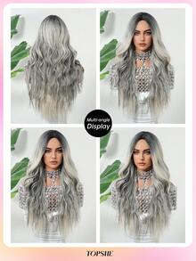 TOPSHE 26 Inch Ombre Gray Long Wavy Synthetic Wig For Women, Middle Part Fluffy Curly Hair, Suitable For Daily, Party, Cosplay, Fashionable & Romantic - Gray Ombre - View 9