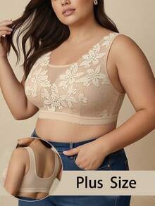 Plus Size Apricot Strapless Bra For Women, Thin Lace Mesh Wireless Lift & Gather Sexy Vacation Bra - Apricot - View 5