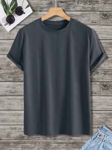 Manfinity Homme Men's Casual And Versatile Solid Color Short Sleeve T-Shirt - 深灰色 - 查看 3
