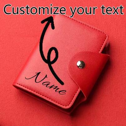 Custom Engraved PU Leather Card Holder Wallet, Personalized Mini Storage Pouch With Name/Text, Portable Snap Closure Card Case For Credit Cards, ID & Cash, Ideal Gift For Birthday, Christmas & Graduation