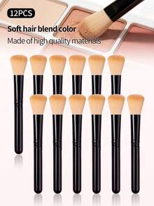 12pcs Round Blush Makeup Brushes, Soft Portable Professional Face Contour Highlighter Blush Makeup Tools - Black - View 2