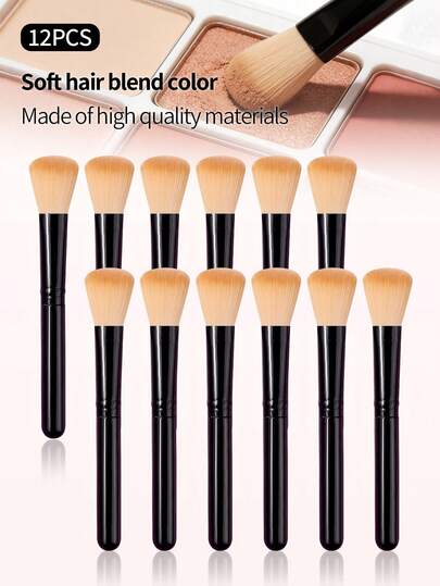 12pcs Round Blush Makeup Brushes, Soft Portable Professional Face Contour Highlighter Blush Makeup Tools