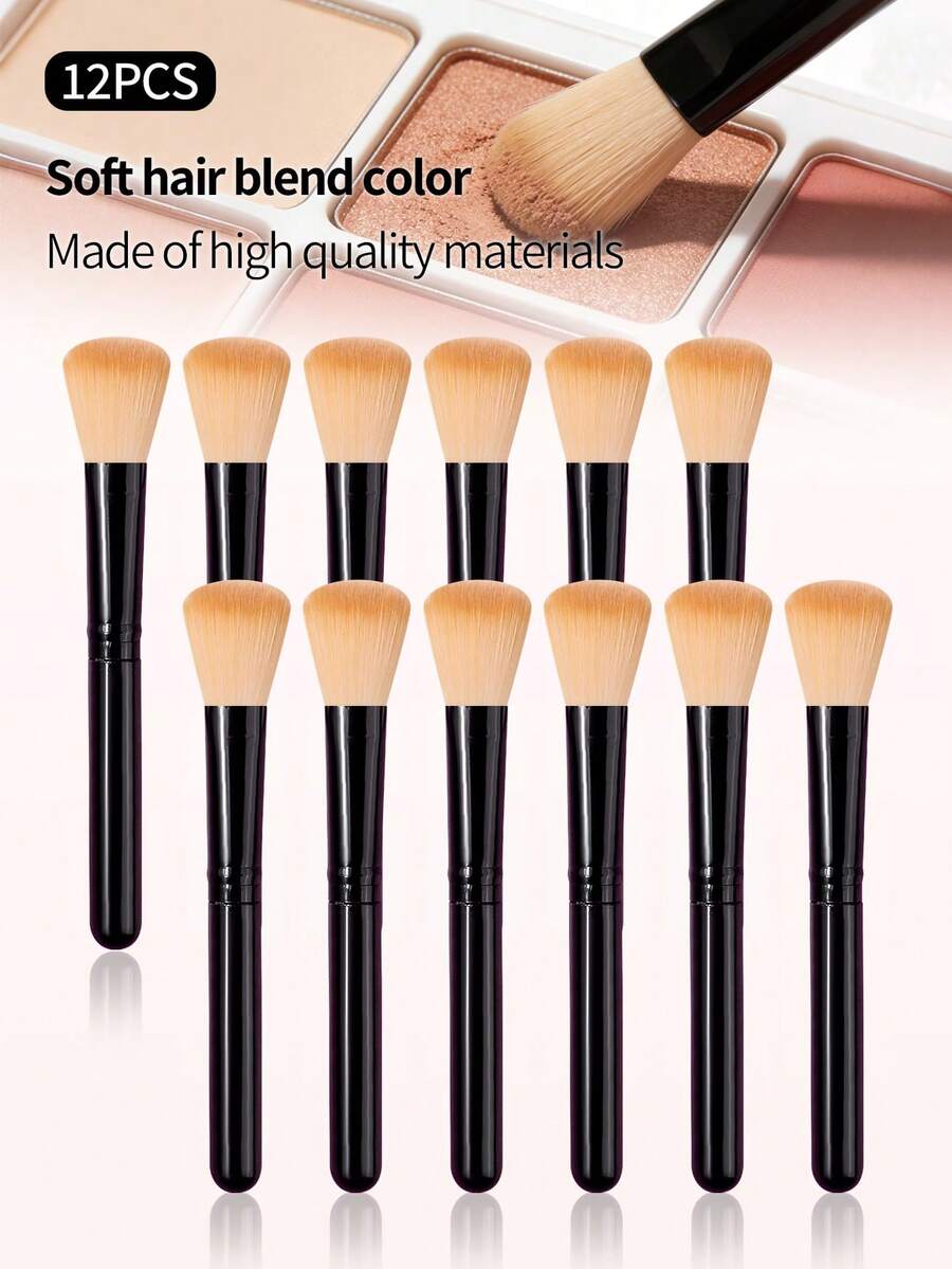 12pcs Round Blush Makeup Brushes, Soft Portable Professional Face Contour Highlighter Blush Makeup Tools