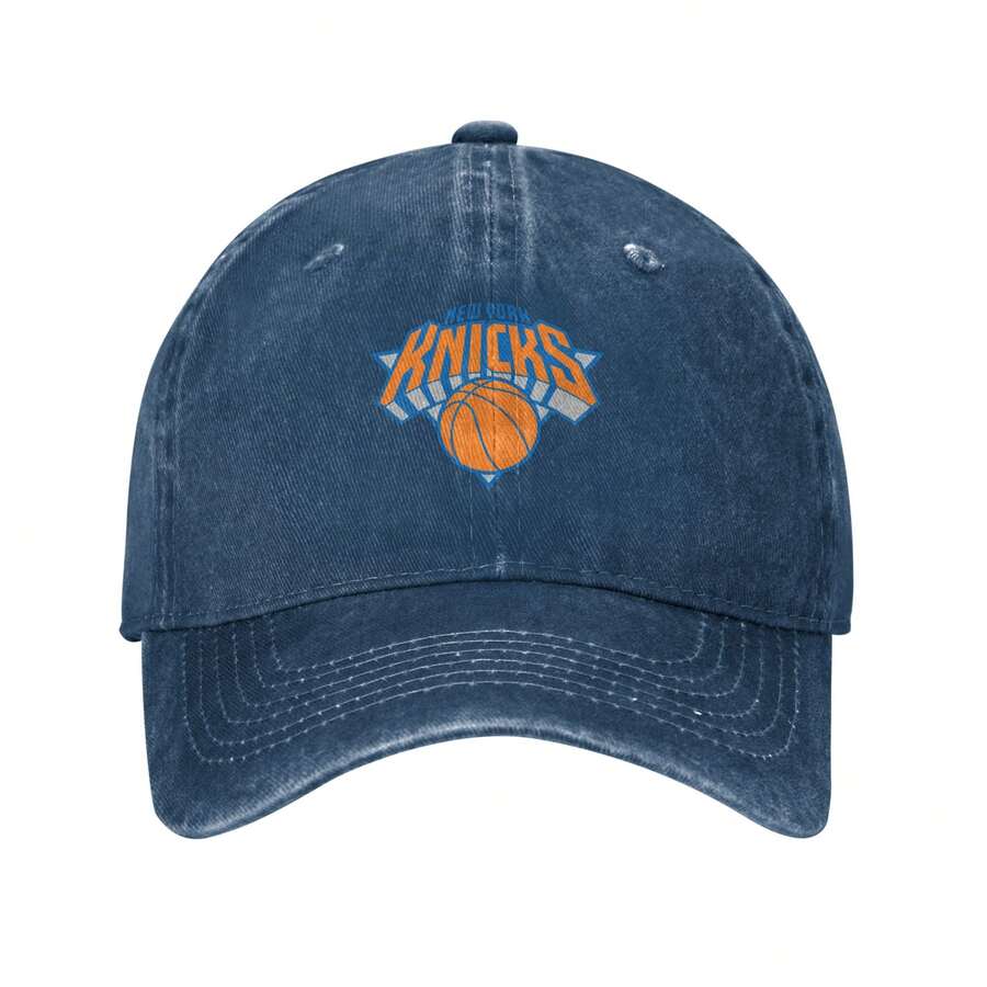 New York Knicks Logo  Vintage Baseball Cap, Washed Denim Adjustable Size, Casual Headwear | Denim Fabric Hat, Unisex Gifts - Màu xanh hải quân - Xem 1