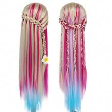 带头发的人体模型头，29英寸训练头，编发娃娃头，用于美发造型，美容美发人体模型头，练习模型头，带夹子支架 - 彩色頭模 - 查看 4