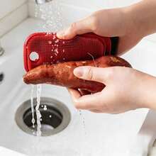 Bàn chải đa năng dùng cho rau củ quả, bàn chải làm sạch bằng silicon, dụng cụ loại bỏ bùn khoai lang, bàn chải chà khoai tây dẻo, dụng cụ nhà bếp. - Đỏ - Xem 3