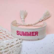 1pc SUMMER Bohemian Vacation Style Handmade Woven Bracelet, Festival Gift, Party, Beach, Travel Wear, Boho Hand Rope - Apricot - View 4