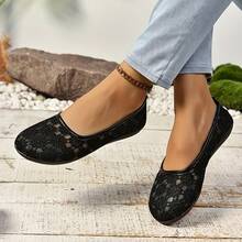 Casual Lace Flat Sandals - Black - View 2