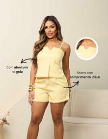 Women's Set: Shorts And Tank Top With Adjustable Waist, Elegant Style With Pockets - Rose - View 3