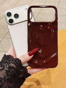 1pc Electroplated 3D Heart Textured Phone Case Compatible With IPhone 17/17Pro/17Promax/16/16Pro/16Promax/15/15Pro/15Promax/14/14Pro/14Promax/13/12/11 - Red - View 4