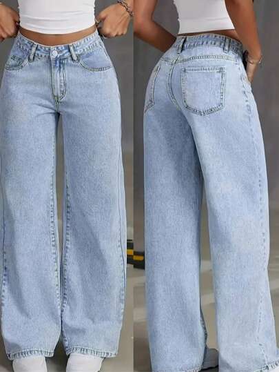 Calça Jeans Feminina Wide Leg Marmorizada Sem Lycra Pantalona Boca Larga Elegante Sofisticada