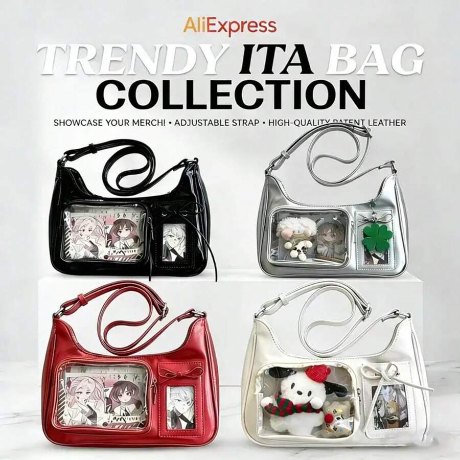 Y2k Harajuku Shoulder Bag Women Korean Transparent Ita Bag School Crossbody Bag Female Japanese Designer Preppy Handbag Purse - 紅色 - 查看 1