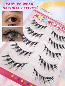 5 Pairs Natural False Eyelashes Fluffy Soft 3D False Eyelashes Natural Eyelash Party And Club Daily Work False Eyelashes Messy Dramatic Eye Black Extension - Black - View 5