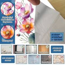 1/4pcs Watercolor Lotus Flower Wall Stickers, Removable Self-Adhesive Waterproof PVC Decals, Suitable For Decorating Living Rooms, Bedrooms, And Kitchen Backgrounds. - Wall Stickers - View 7