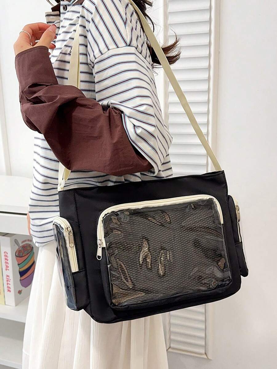 Japanese Style School Backpack, Versatile Minimalist Large Capacity Bag, Transparent Jelly Satchel Shoulder Crossbody Bag For Women