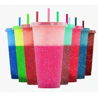 10/15/20/30 Vasos Mágicos 710 ml – Cambian de Color con el Frío, con Tapa y Popote Reutilizable, Versión Clásica y con Purpurina, Vasos Resistentes y Fáciles de Limpiar, Ideales para Hogar, Fiestas, Oficina y Eventos