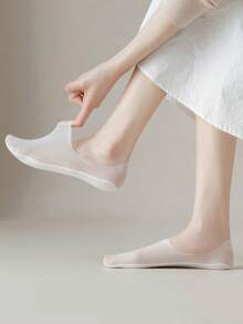 5 Pairs Women's Breathable Silicone Non-Slip Ultra-Thin Elastic Ice Silk Low-Cut Invisible Socks, High Quality, Spring/Summer - Multicolor - View 7