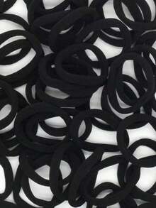 50pcs Black Simple Plain Color Elastic Hair Tie, 50pcs Summer Daily Black Elastic Hair Accessory For Women, Minimalist Ponytail Holder, Hairstyles Ideas, Rubber Band, Hair Accessories Set - 50PCS Black - View 9