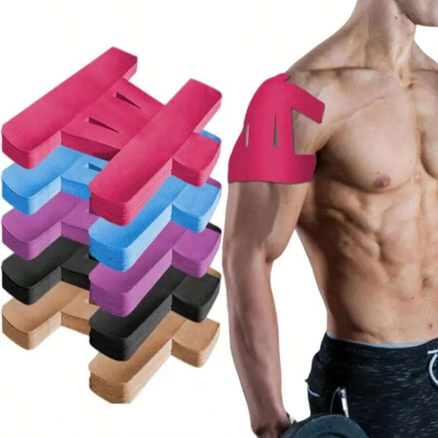Precut Kinesiology Tape For Shoulder, 10 Pcs Athletic Knee Tape For Shoulder Pain Relief Waterproof Elastic Supports Hypoallergenic Latex-Free Tape For Sports(Rose Pink) - Màu Hồng Tươi - Xem 1