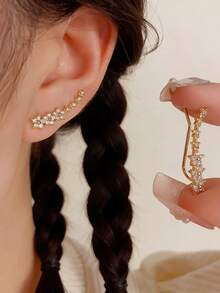 一对欧美经典百搭时尚单字花七星耳环 - 彩色 - 查看 4