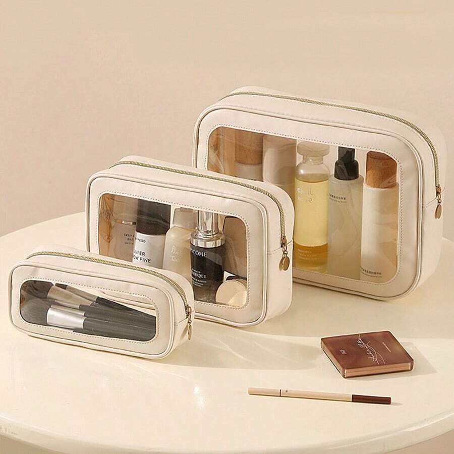 Minimalist Transparent Travel Cosmetic Bag, Large Capacity Visible Makeup Organizer, Multi-Functional Toiletry Pouch - Multicolor - View 1