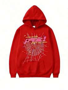 2026NEW Hip Hop Spider Hoodies Set Y2k Hoodie ,Tracksuit Pullover Sweatshirt And Trousers For Men Or Women Matching Hoodies For Couples Casual UnisexLoose And-Unisex Comfortable Vintage Street Style Loose-Fit Washed T-Shirt - 紅色 - 查看 10