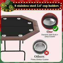Mesa de póker octogonal para 8 jugadores, mesa de cartas plegable estilo casino con patas colapsables y soportes de tazas acero inoxidable/plástico, mesa de juegos Texas Holdem Blackjack para fiestas en casa. - Acero inoxidable - Ver 5