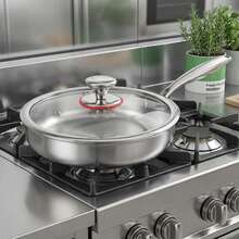 1 pieza Sartén antiadherente de acero inoxidable de 3 capas, apta para todo tipo de cocinas, calentamiento rápido y uniforme, sartén para panqueques, compatible con cocina de inducción, utensilios de cocina, wok, apta para lavavajillas, sartén antiadherente, sartén pequeña, sartén antiadherente con tapa, olla de cocina, sartén con panal, utensilios de cocina modernos, sartén de moda, sartén de alta calidad, utensilios de cocina duraderos, menaje de cocina multifuncional, sartén antiadherente, uso profesional de chef, cocina diaria, hogar y vida, cocina y comedor, utensilios y piezas de cocina - Ver 5