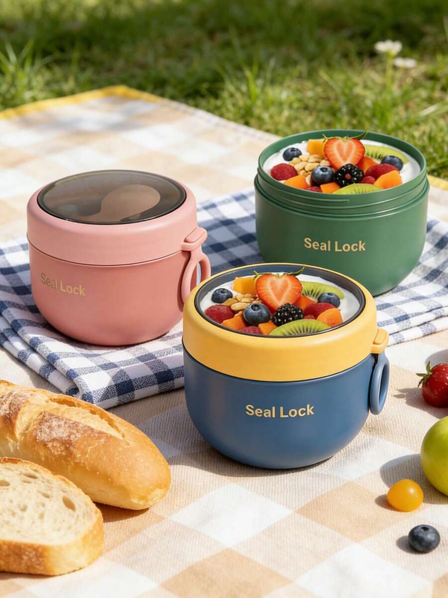 1 bát súp giữ nhiệt di động có khóa kín - Hộp đựng thức ăn giữ nhiệt chống rò rỉ, thích hợp cho dã ngoại ngoài trời, bữa trưa văn phòng và các bữa ăn mang đi - Thiết kế nhiều màu sắc