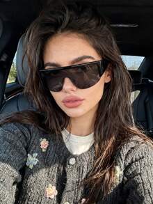 1pc New Arrival European And American Fashion Half-Frame Wide-Leg Women's Fashion Glasses, Street Style - Black Frame Black Lenses - View 1